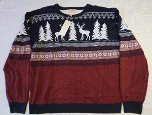 Daisys Boutique Men's Christmas Reindeer and Forest Pattern Crewneck Sweater 3XL